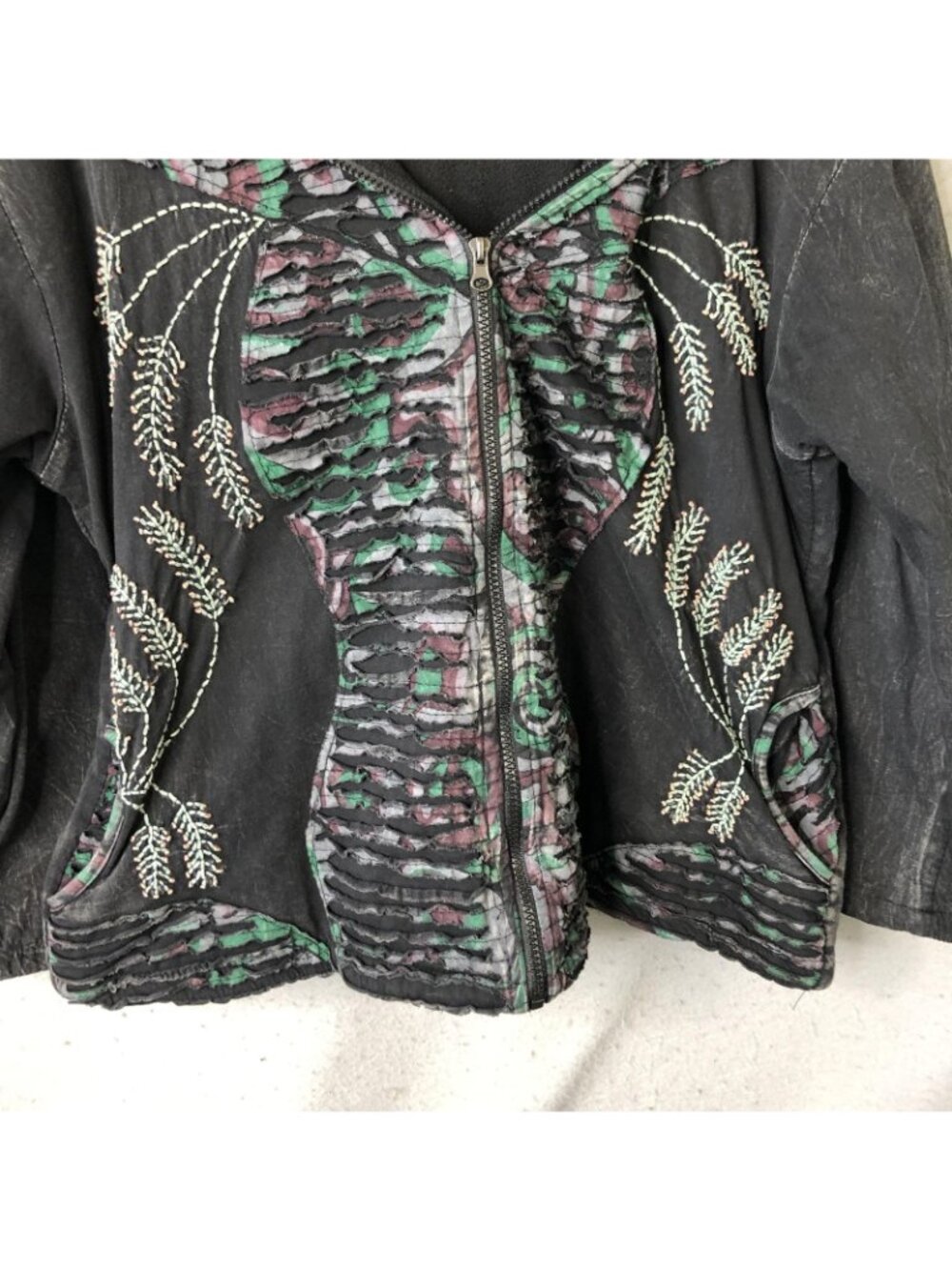 Windhorse Jacket Womens XXL Black Hooded Embroidered Floral Boho Cotton Nepal - Picture 13 of 13